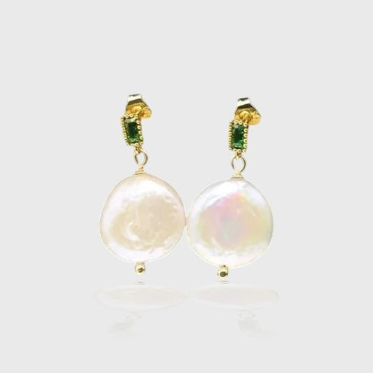Orecchini perle pendenti e pietra verde